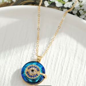Rhinestone decor blue evil eye necklace